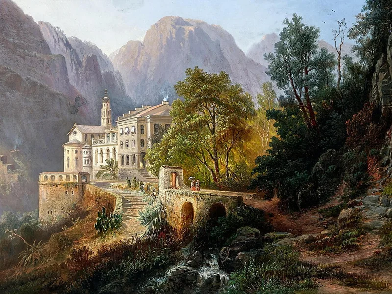 1818-Pieter Francis Peters - Veduta di un complesso monastico in montagna
